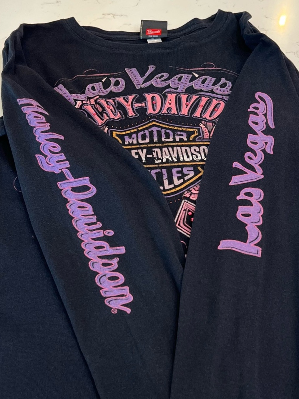 Harley-Davidson Las Vegas Nevada Let It Ride Rhinestone Graphic Long Sleeve Tee - Picture 3 of 9